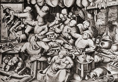 Bettler, der aus der Küche eines reichen Mannes geworfen wird, im 16. Jahrhundert (Gravur) von Pieter the Younger Brueghel
