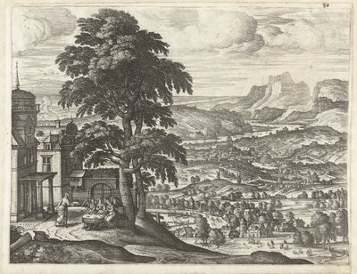 Abraham voedet die drei Engel (Landschaften mit dem Bericht von Abraham) von Pieter van der Borcht (I)