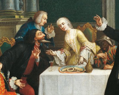 Die Jause mit den Masken (Detail) von Pietro (school of) Longhi