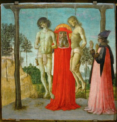 Der heilige Hieronymus unterstützt zwei gehängte junge Männer von Pietro (studio of) Perugino