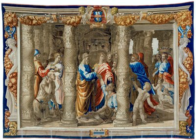 Wandteppich aus dem 17. Jahrhundert, der die Heilung des Lahmen darstellt von Pietro 1579 1669 Fevère