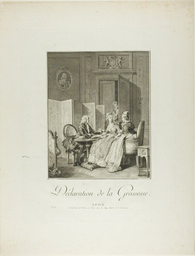 Ankündigung der Schwangerschaft, aus Monument du Costume Physique et Moral de la fin du Dix-huitième siècle von Pietro Antonio Martini