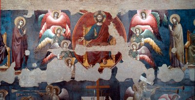 Das Jüngste Gericht, der thronende Christus umgeben von Engeln. Detail. Fresko von Pietro de Cerroni, genannt Cavallini (tätig um 1273-1321) 1293, Rom, Santa Cecilia in Trastevere von Pietro Cavallini