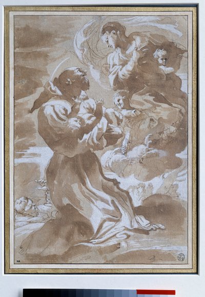 Die Jungfrau vertraut das Jesuskind dem Heiligen Franz von Assisi an von Pietro Faccini