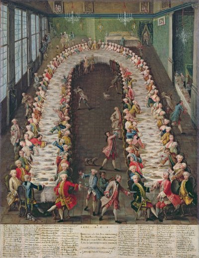 Das Bankett im Casa Nani, zu Ehren ihres Gastes, Clemens August, Kurfürst-Erzbischof von Köln, am 9. September 1755 von Pietro Longhi