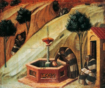 Karmelit schöpft Wasser aus der Quelle des Propheten Elija (Detail) von Pietro Lorenzetti