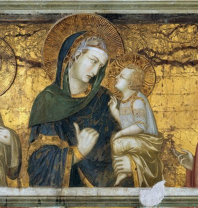 Die Jungfrau mit dem Kind zwischen Franz von Assisi und Johannes dem Evangelisten (Detail), ca. 1315-1319 von Pietro Lorenzetti