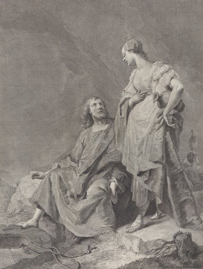 Christus und die Frau von Samaria am Brunnen, aus der Serie von 112 Drucken des Heiligen..., 1743-63 von Pietro Monaco
