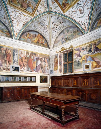 Blick auf die Sakristei mit Perugino-Paneelen, Basilika des Heiligen Petrus, Perugia, Umbrien, Italien von Pietro Perugino