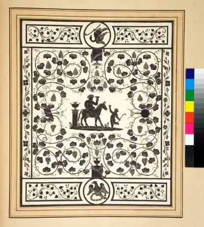 Kopie eines Mosaikbodens, schwarz auf weiß, Pavimento di Bacco del Palazzo di Augusto von Pietro Santi Bartoli