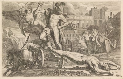Achilles zieht den Leichnam Hektors um die Mauern von Troja von Pietro Testa