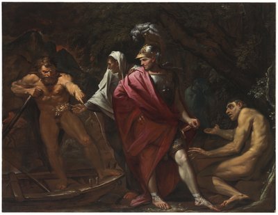 Aeneas und die Kumanaische Sibylle präsentieren Charon den goldenen Zweig von Pietro Testa