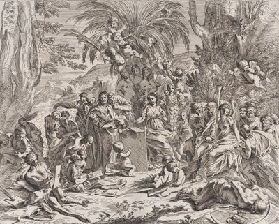 Eine Allegorie der Malerei, ein Kind in der Mitte links zeichnet auf einem Tablet, umgeben, 1637-38 von Pietro Testa