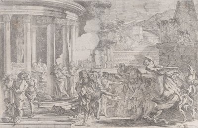 Sinorix wird aus dem Tempel der Artemis getragen, um den Auswirkungen des Giftes zu entkommen, ca. 1640 von Pietro Testa