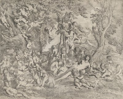 Der Garten der Venus, die in der Mitte vor einer Herm von Pan liegt und umgeben ist von Pietro Testa