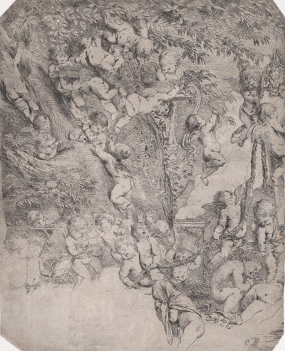 Der Garten der Venus, Probedruck der oberen linken Ecke, ca. 1631-37 von Pietro Testa