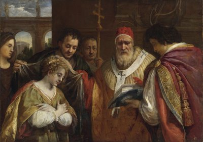 Heilige Domitilla empfängt den Schleier von Papst Clemens I., von Pietro da Cortona von Pietro da Cortona