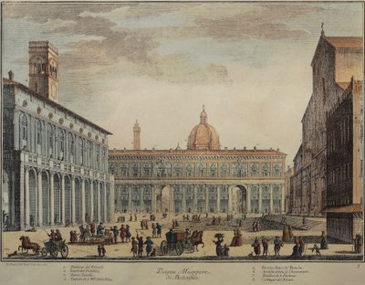 Italien, Bologna, Piazza Maggiore oder Piazza Grande, von Pio Panfili, Gravur von Pio Panfili