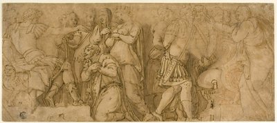Familie des Darius vor Alexander; Gefangene vor einem Senator von Polidoro da Caravaggio