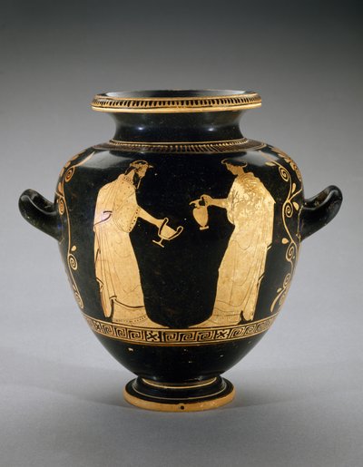 Rotfiguriger Stamnos mit Szene von Dionysos mit Dienerin, 440-420 v. Chr. von Polygnotos Polygnotos