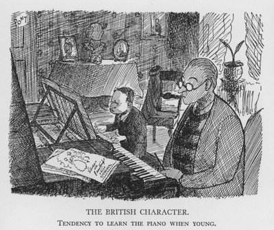 Der britische Charakter, Neigung, in jungen Jahren Klavier zu lernen (Litho) von Pont