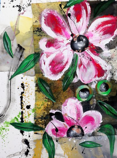 Lebendiges rosa Blumenabstrakt von Poonam Choudhary