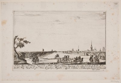 Frederik V inspiziert die Regimenter vor dem Westtor in Odense von Poul Isac Grønvold