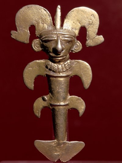 Präkolumbianische Kunst, Quimbaya-Zivilisation: anthropomorpher Anhänger aus Gold von Pre Columbian Pre Columbian