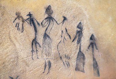 Phallischer Tanz des stilisierten-naturalistischen Typs, mesolithische Kunst von Prehistoric Prehistoric