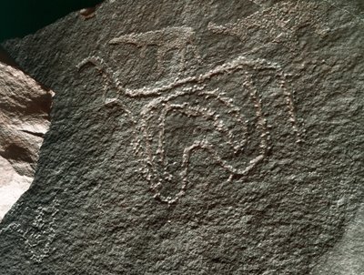 Vorgeschichte, Felskunst: ein gravierter Felsen mit der Darstellung eines Rindes. Tazina-Stil. Steinzeit 5000-2000 v. Chr. Taghit, Hochplateau des Hoggar (Ahaggar), Algerien von Prehistoric Prehistoric