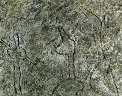 Vorgeschichte, Felskunst: Petroglyphe (Graffiti auf Stein) einer Jagdszene. Neolithikum, Steinzeit. (Aserbaidschan) Bronzezeit. Baku, Aserbaidschanisches Staatliches Religionsgeschichtliches Museum von Prehistoric Prehistoric