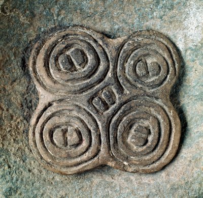 Prähistorisch: Siegel oder Siegel (Pintadera) dekoriert mit einer Spirale aus der Nekropole von Arene Candide (Finale Ligurien), Ligurien. Mittleres Neolithikum, Steinzeit. Genua, Museo di Archeologia Ligure von Prehistoric Prehistoric
