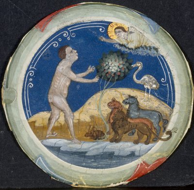 Medaille aus dem Rand einer lateinischen Bibel: Der sechste Schöpfungstag von Primo Miniatore di San Domenico