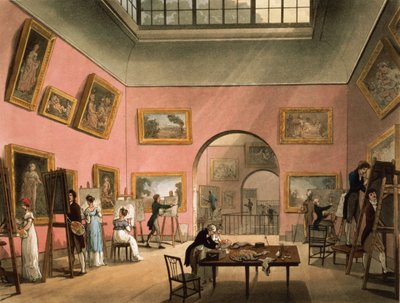 Studenten lernen zu malen und machen Kopien von Bildern in der British Institution, Pall Mall, aus Ackermann