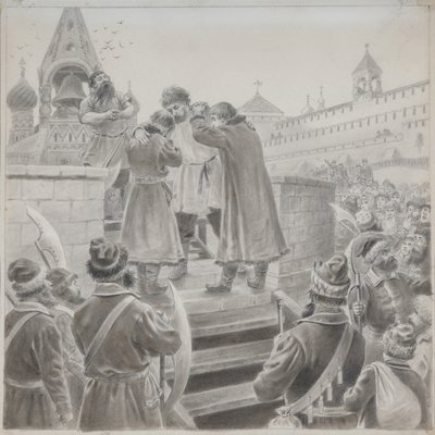 Illustration zum Gedicht Das Lied des Kaufmanns Kalaschnikow von M. Lermontov von Pyotr Ivanovich Korovin