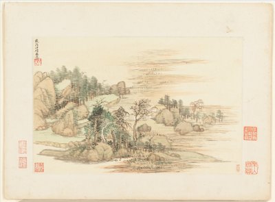 Landschaften nach alten Meistern, datiert 1674 und 1677 (Album mit zwölf Blättern) von Qing Dynasty Chinese School