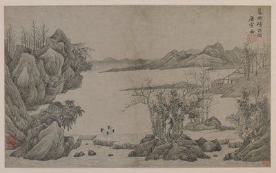 Flusslandschaft und Holzsammler von Qing Dynasty Chinese School