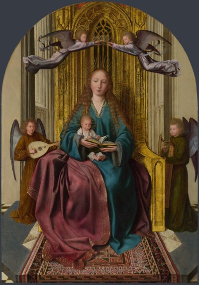 Die Jungfrau und das Kind auf dem Thron mit vier Engeln, um 1495 von Quentin Massys or Metsys