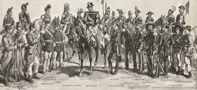 Piemontesische Armee im Jahr 1859: Infanteristen, Artilleristen, Ingenieure, Grenadiere, Offiziere, Generäle, Lanzenträger, Kavalleristen, Scharfschützen von Quinto Cenni