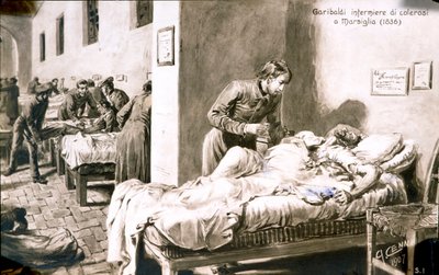 Der italienische Patriot Giuseppe Garibaldi als Krankenpfleger unter dem Namen Pan-Borel bei den Cholera-Patienten in Marseille im Jahr 1836 von Quinto Cenni