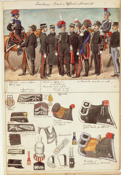 Uniformen der königlichen Carabinieri, Offiziere und Unteroffiziere des Königreichs Italien, Farbtafel von Quinto Cenni von Quinto Cenni