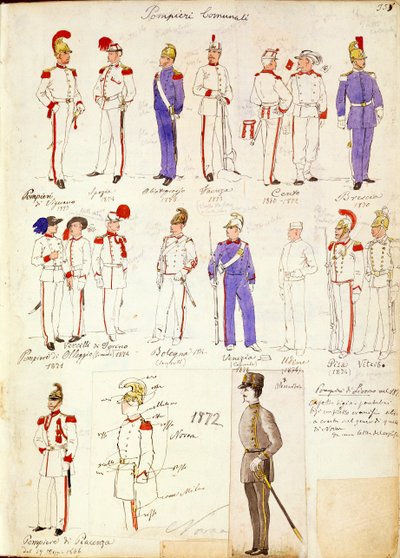 Uniformen der städtischen Feuerwehr des Königreichs Italien von Quinto Cenni, Farbtafel von Quinto Cenni