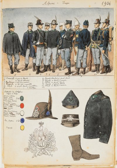Uniformen der Alpini des Königreichs Italien, Farbtafel von Quinto Cenni von Quinto Cenni