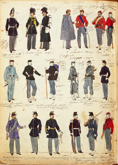 Verschiedene italienische Uniformen, die zwischen 1859 und 1866 gebräuchlich waren von Quinto Cenni