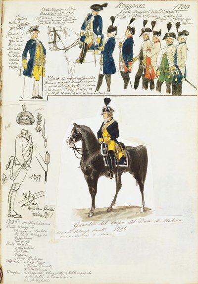 Verschiedene Uniformen des Herzogtums Modena von Quinto Cenni, Farbtafel von Quinto Cenni