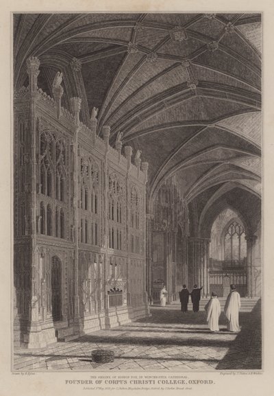 Das Heiligtum von Bischof Foxe, Gründer des Corpus Christi College, Oxford, in der Kathedrale von Winchester (Gravur) von R. (after) Essex