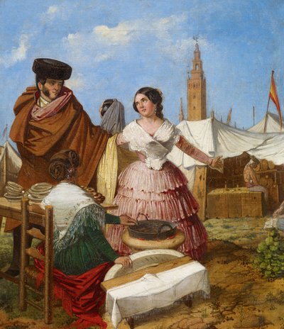 Flirten an einem ringförmigen Gebäckstand auf der Messe von Sevilla von Rafael Benjumea