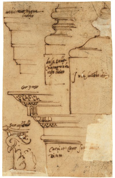 Skizzen verschiedener Elemente des Titusbogens, Rom von Raffaello da Montelupo