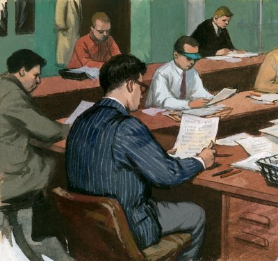 Journalisten an ihren Schreibtischen in den 1960er Jahren von Ralph Bruce