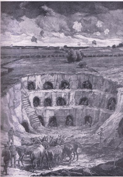 Die modernen Höhlenbewohner, aus Geschichte des Großen Krieges Band 3, veröffentlicht von Waverley Book Co Limited, ca. 1920 von Ralph Cleaver